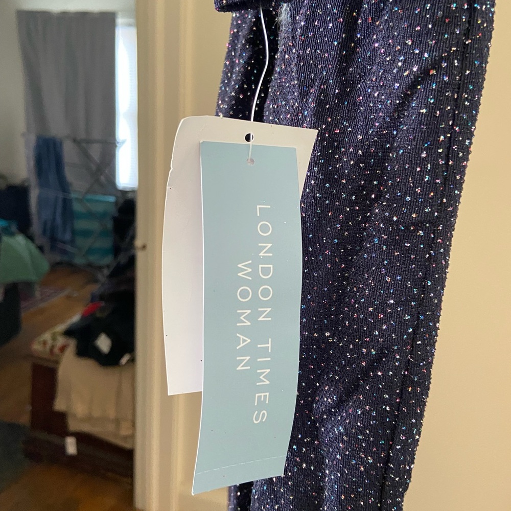London Times Blue and Silver Long Sleeve Dress